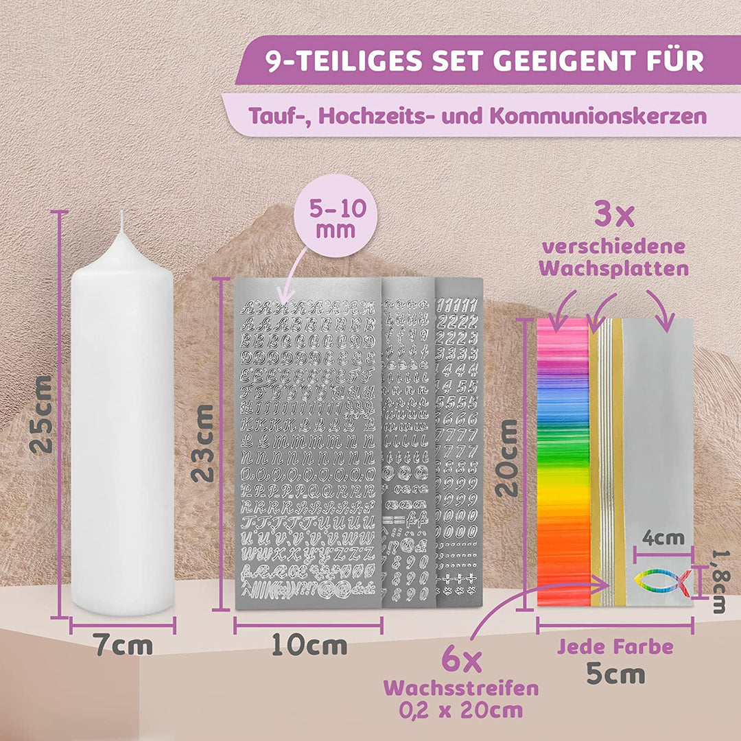 Taufkerze selber Machen Set (Regenbogen,25x7cm,Weiß)