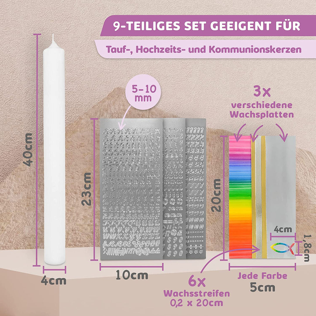 Taufkerze selber Machen Set (Regenbogen,40x4cm,Weiß)