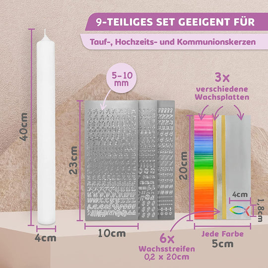 Taufkerze selber Machen Set (Regenbogen,40x4cm,Weiß)