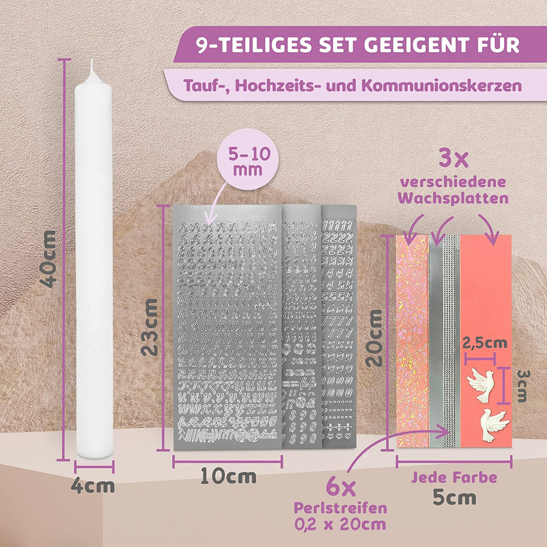 Taufkerze selber Machen Set (Rosa,40x4cm,Weiß)