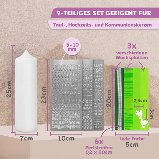 Taufkerze selber Machen Set (Grün,25x7cm,Weiß)