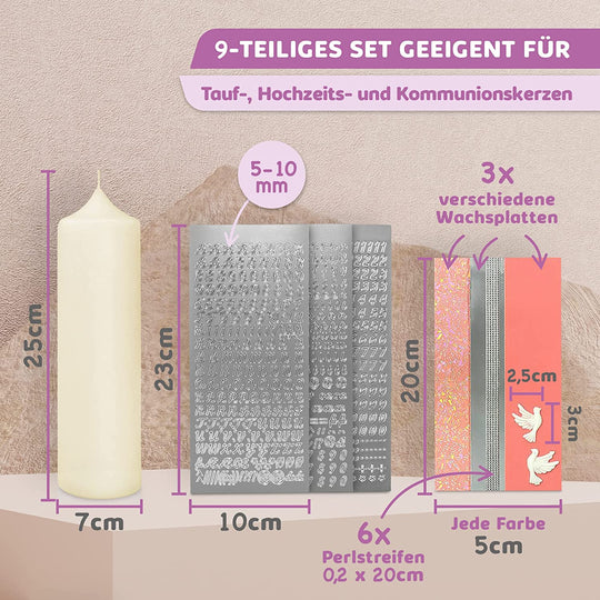 Taufkerze selber Machen Set (Rosa,25x7cm,Creme)
