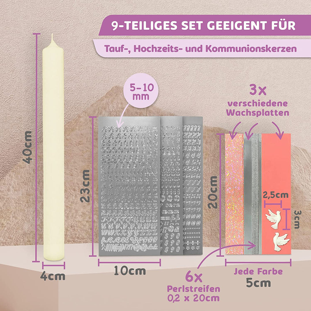 Taufkerze selber Machen Set (Rosa,40x4cm,Creme)