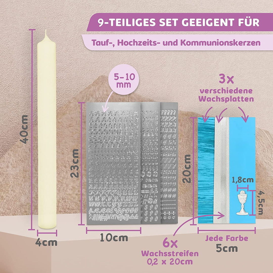 Taufkerze selber Machen Set (Türkis,40x4cm,Creme)