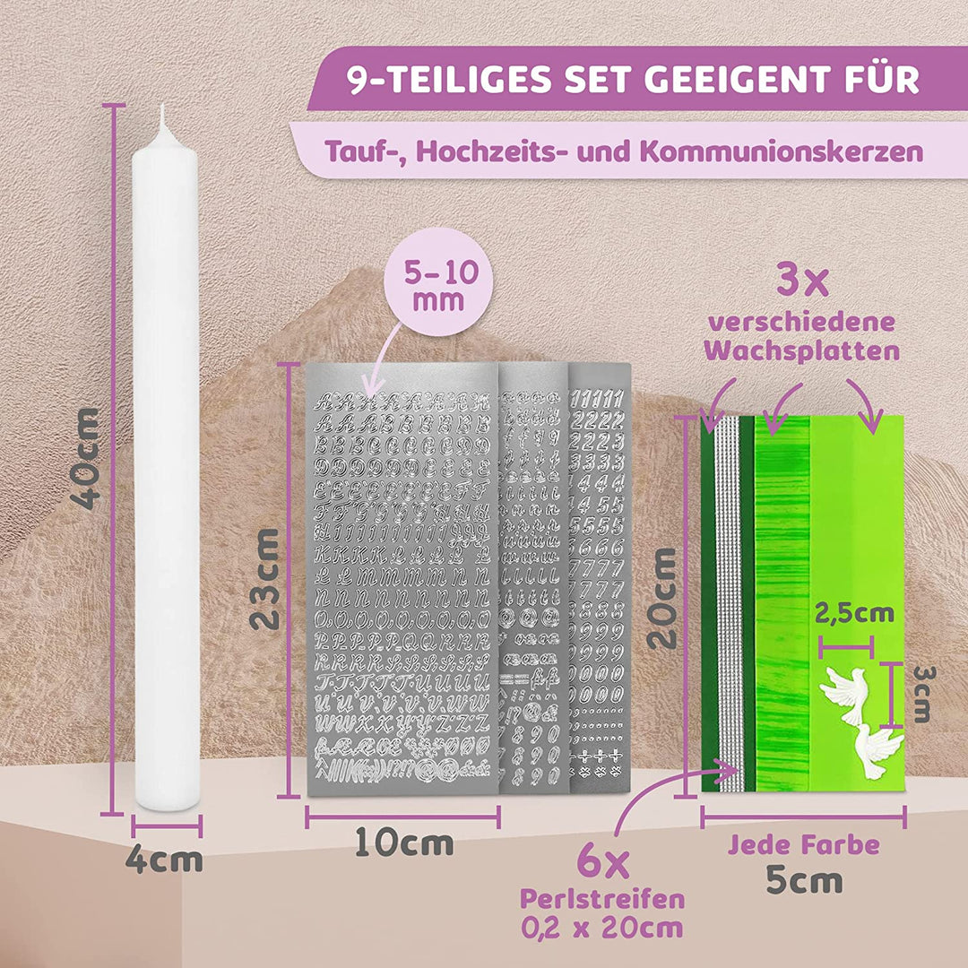 Taufkerze selber Machen Set (Grün,40x4cm,Weiß)