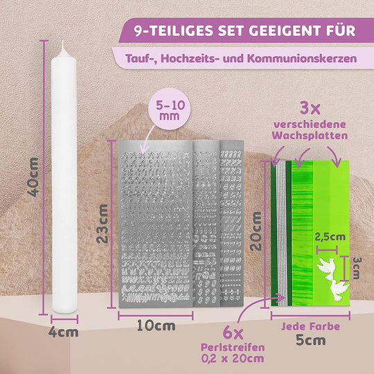 Taufkerze selber Machen Set (Grün,40x4cm,Weiß)