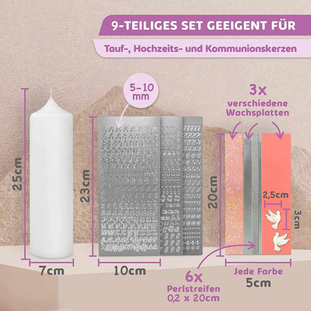 Taufkerze selber Machen Set (Rosa,25x7cm,Weiß)
