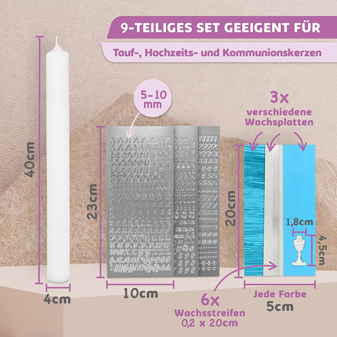 Taufkerze selber Machen Set (Türkis,40x4cm,Weiß)