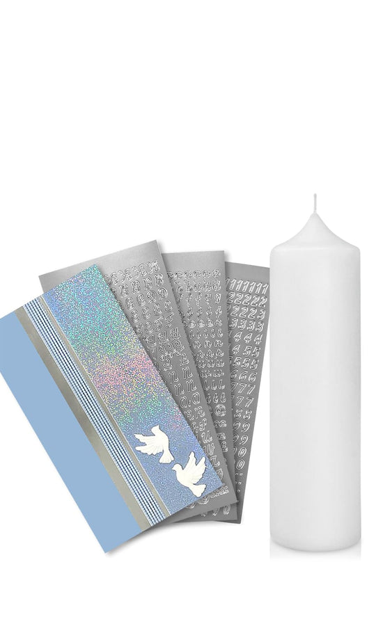 Taufkerze selber Machen Set (Blau,25x7cm,Weiß)