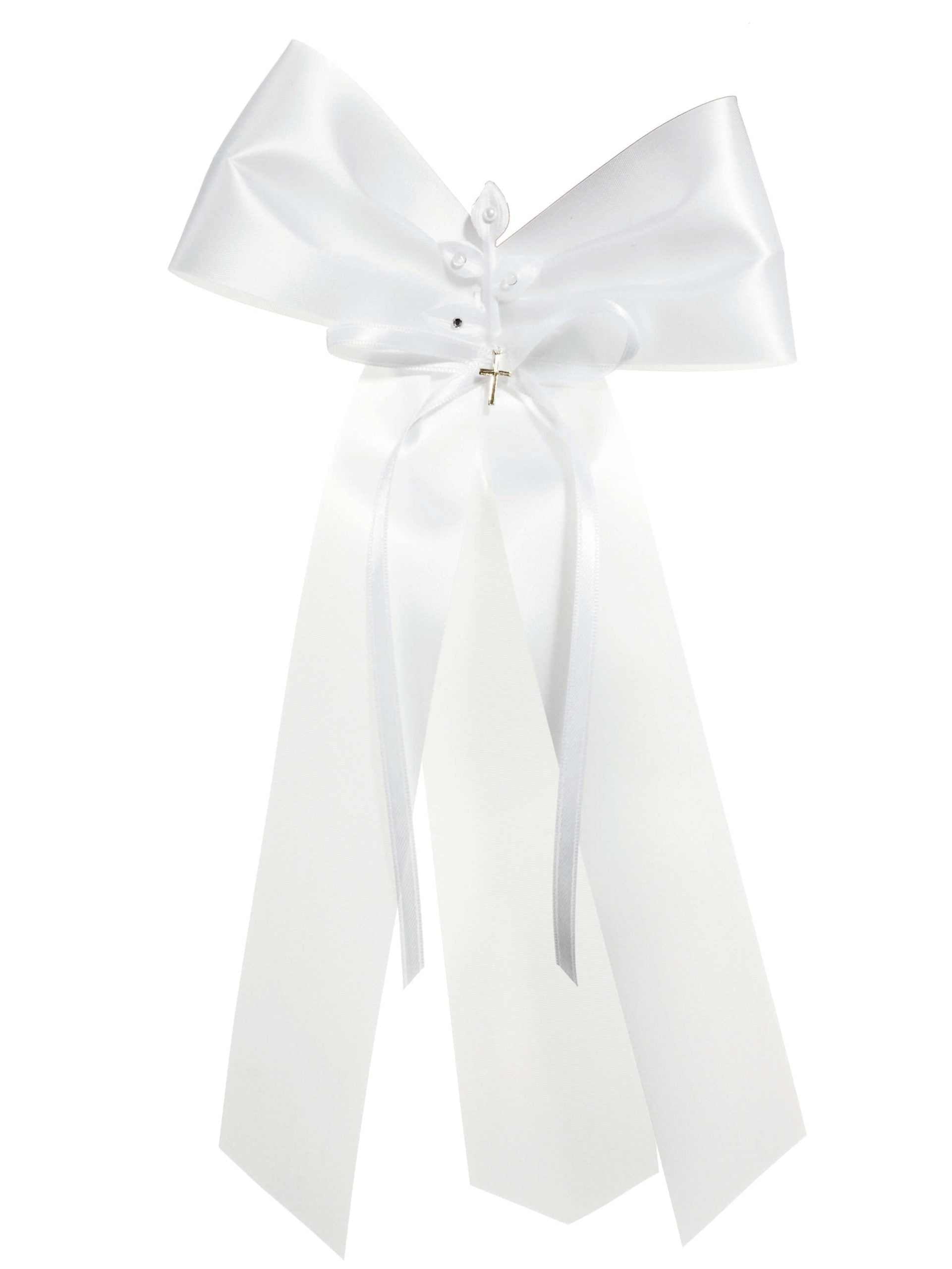 Weiße Kerzenschleife aus Satin für Kerzen Ø 3-4 cm, ideal für Taufkerzen und Kommunionkerzen