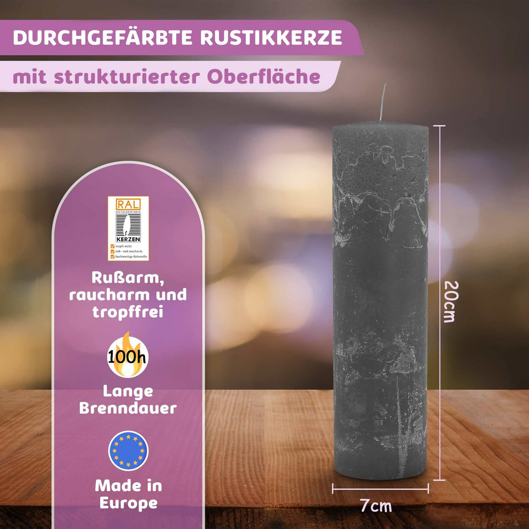 Rustic Stumpenkerze-Rohling - Zur Deko oder zum Basteln € Kerzenrohling Grau-20x7 WikaKerzen