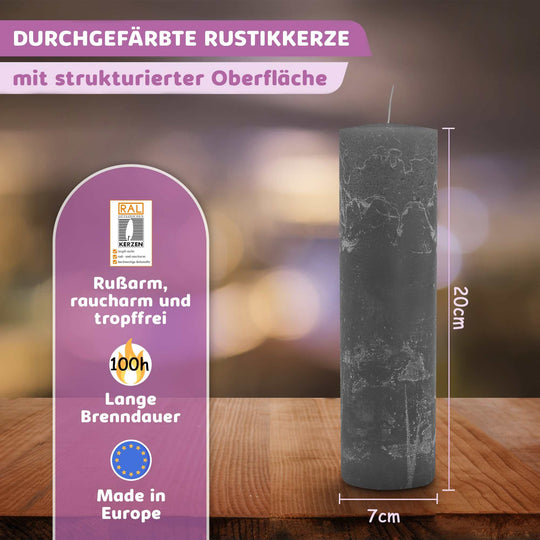 Rustic Stumpenkerze-Rohling - Zur Deko oder zum Basteln € Kerzenrohling Grau-20x7 WikaKerzen