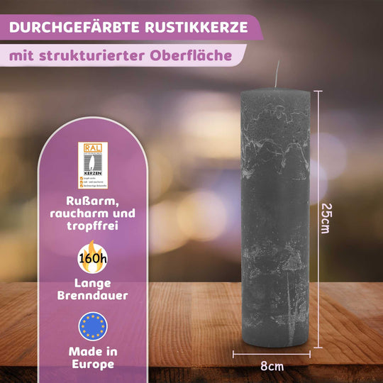 Rustic Stumpenkerze-Rohling - Zur Deko oder zum Basteln € Kerzenrohling Grau-20x7 WikaKerzen