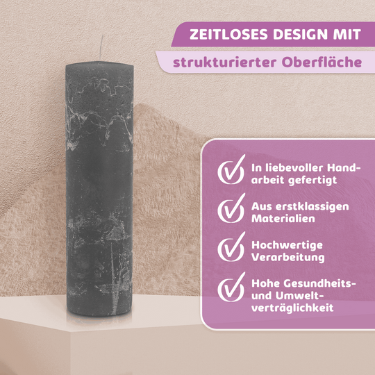 Rustic Stumpenkerze-Rohling - Zur Deko oder zum Basteln € Kerzenrohling Grau-20x7 WikaKerzen