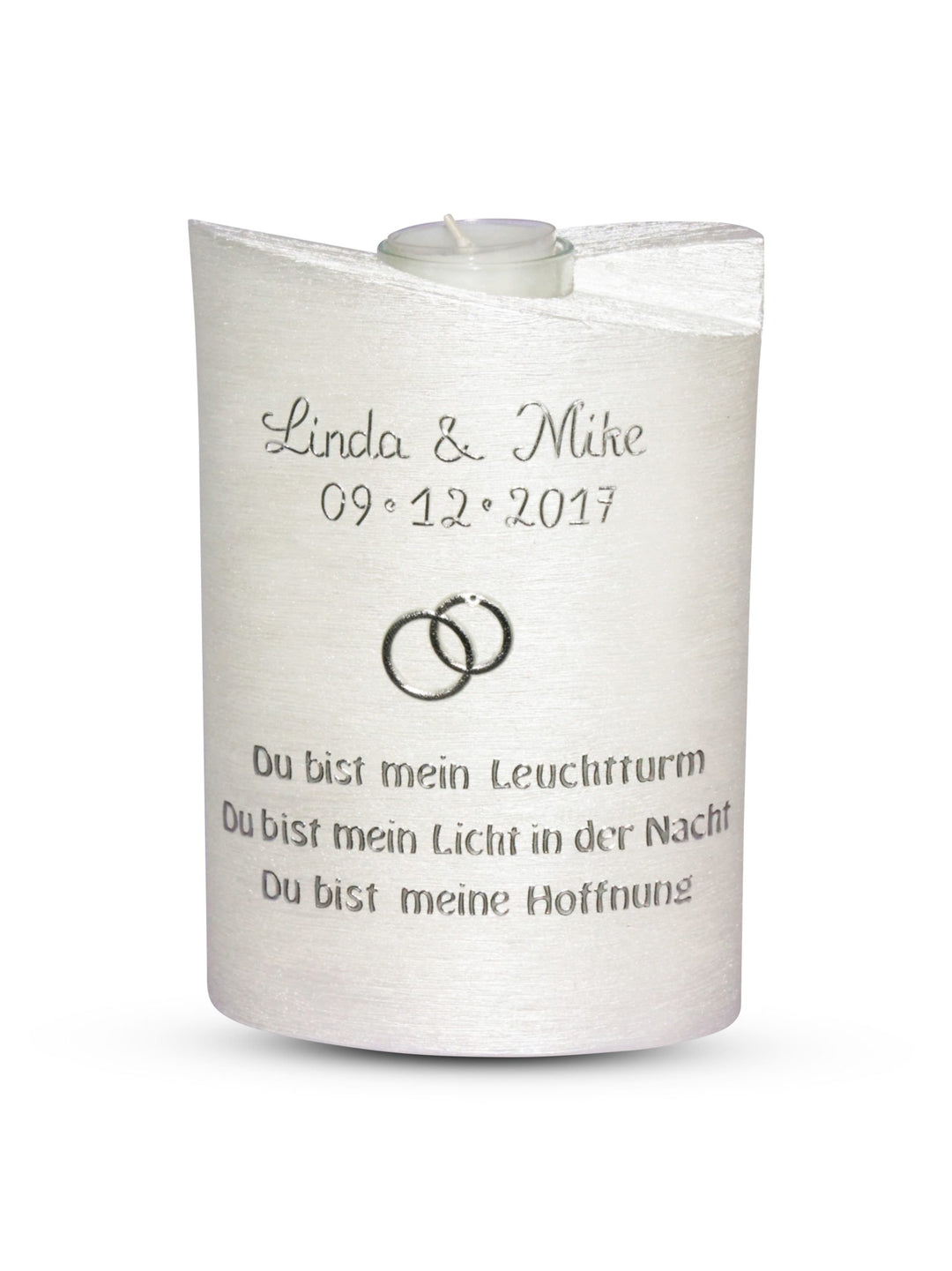 Hochzeitskerze Oval Perlmutt Leuchtturm