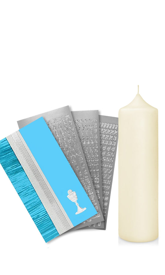 Taufkerze selber Machen Set (Türkis,25x7cm,Creme)