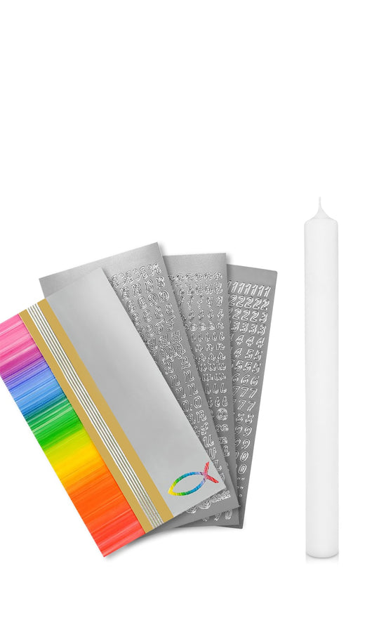 Taufkerze selber Machen Set (Regenbogen,40x4cm,Weiß)