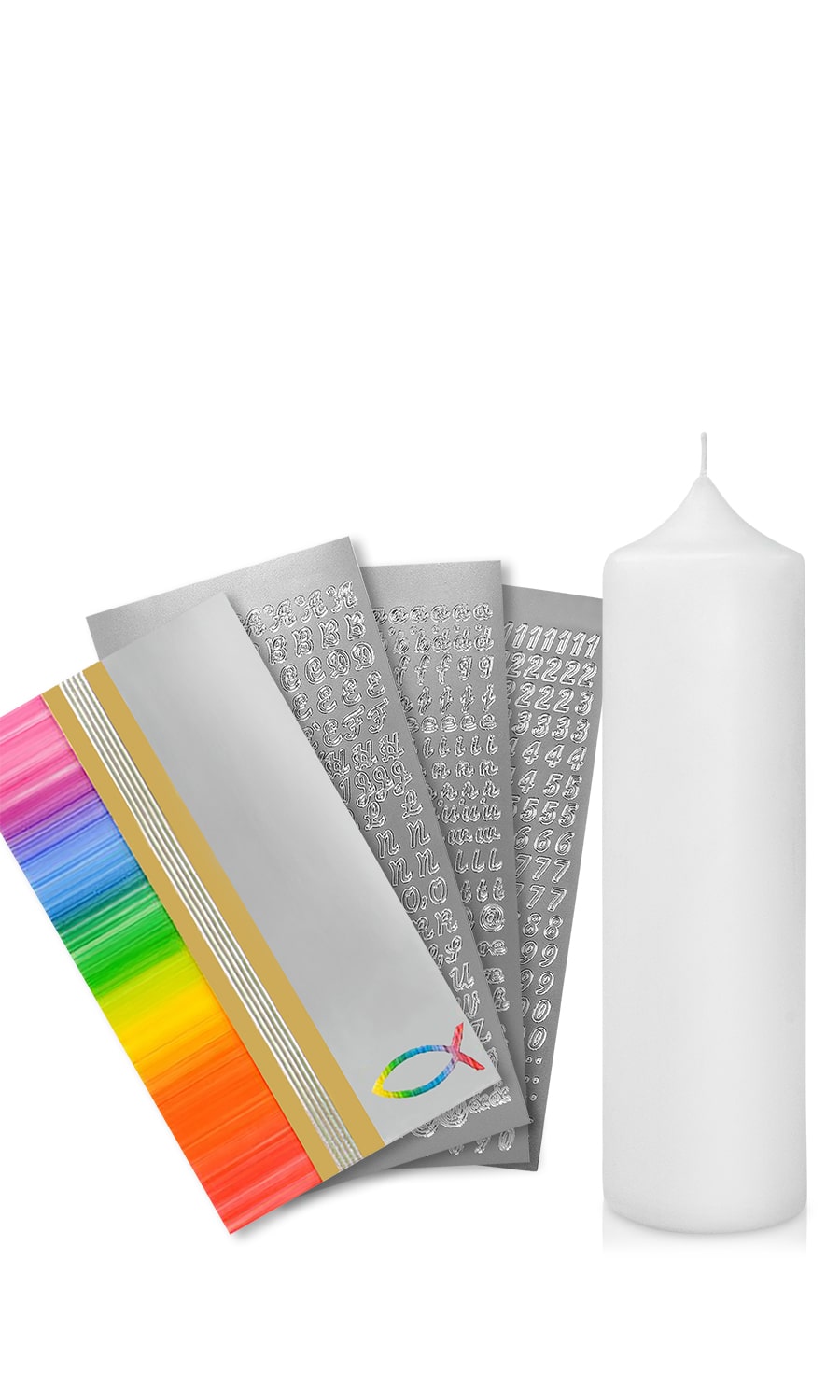 Taufkerze selber Machen Set (Regenbogen,25x7cm,Weiß)