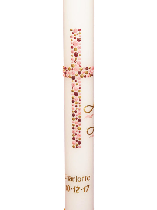 Kommunionkerzen für Mädchen Kreuz Kreise Rosa
