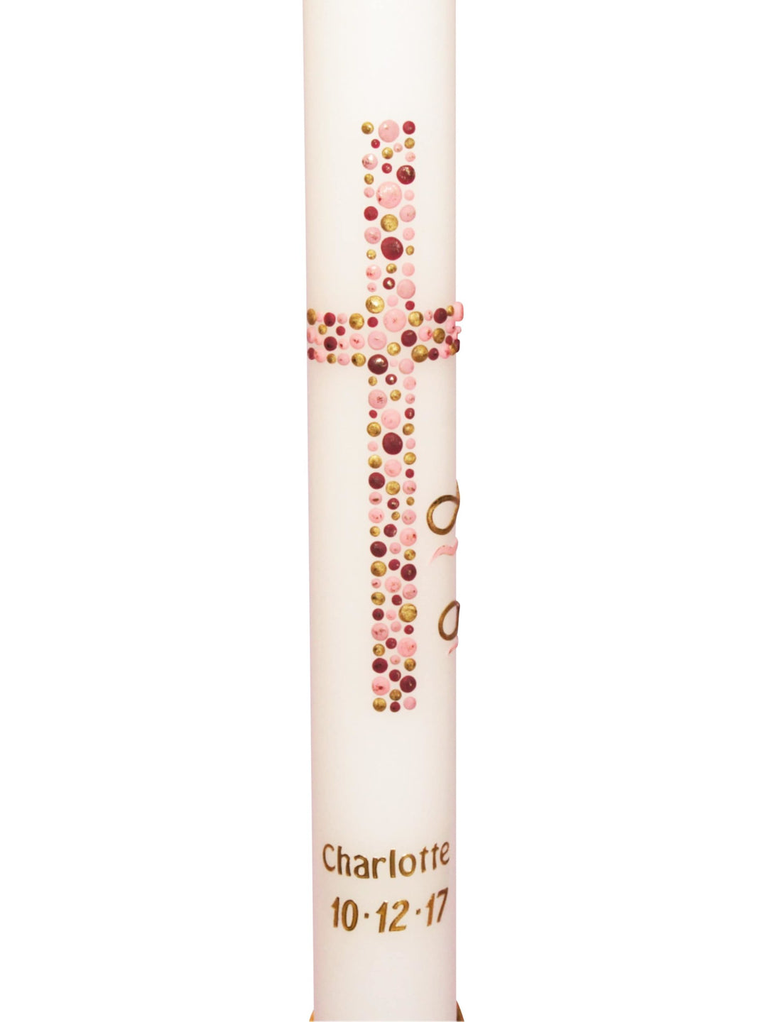 Kommunionkerzen für Mädchen Kreuz Kreise Rosa