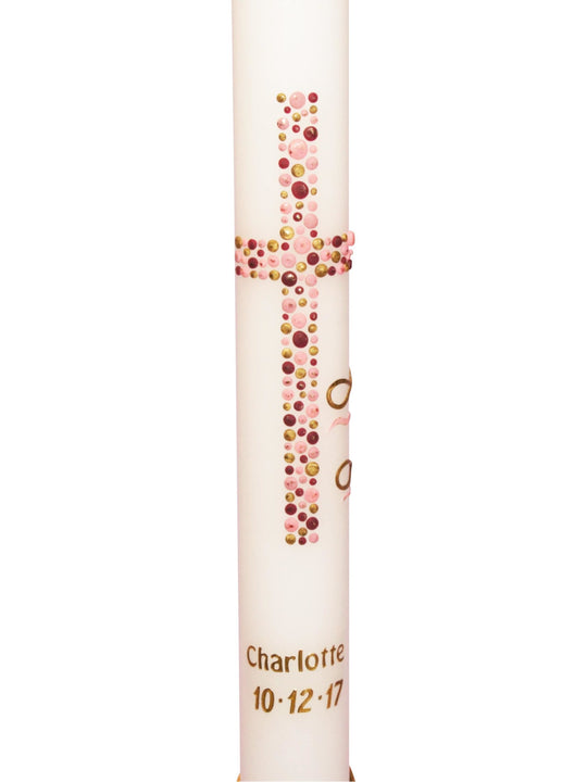 Kommunionkerzen für Mädchen Kreuz Kreise Rosa