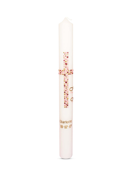 Kommunionkerzen für Mädchen Kreuz Kreise Rosa