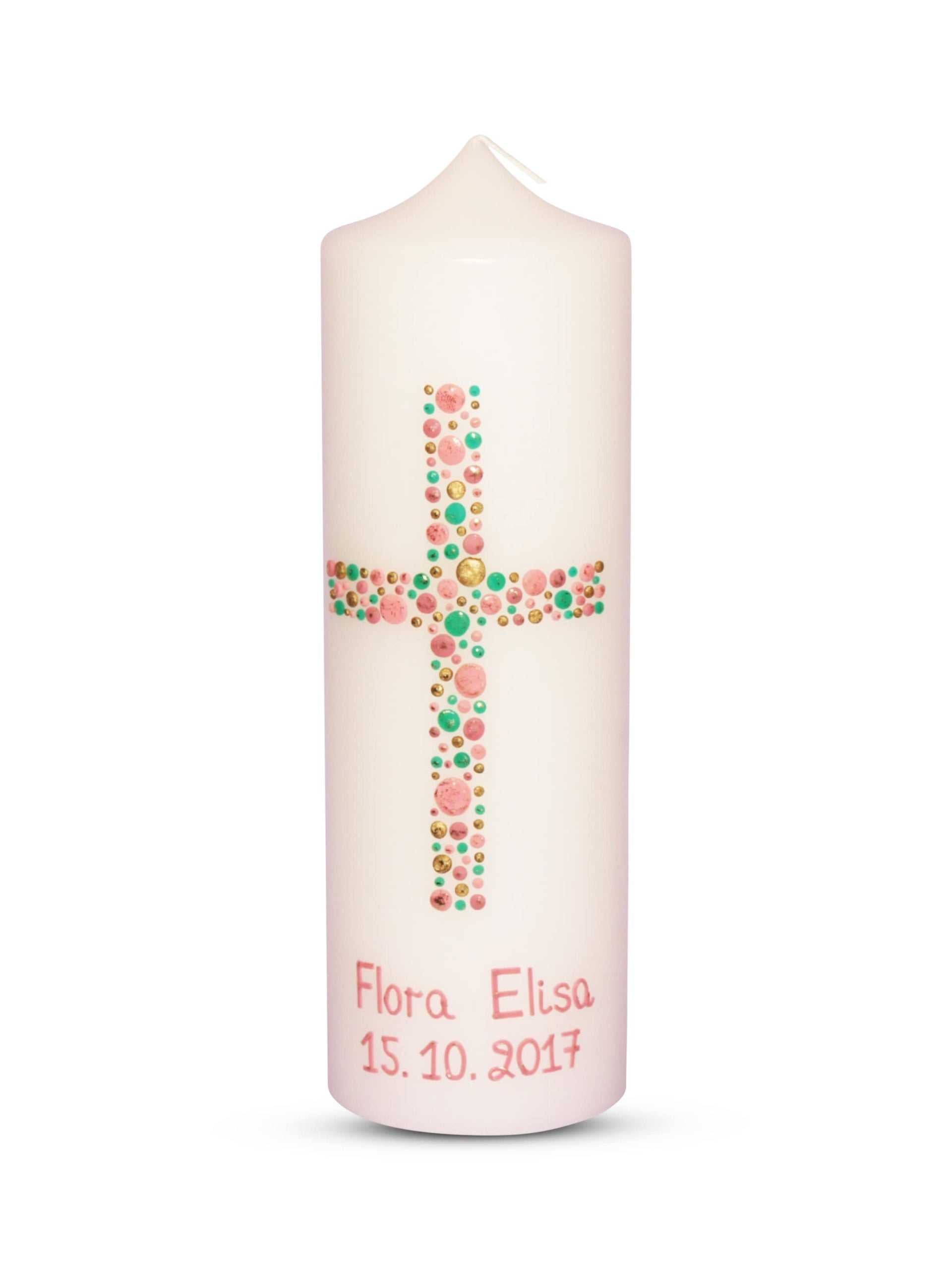 Taufkerze Mädchen Kreuz Kreise 21 Mintgrün Rosa € Taufkerze WKTH035 WikaKerzen