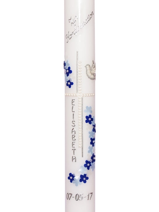 Konfirmation / Kommunionkerze Junge Mädchen 7 mit Kreuz und Blumen