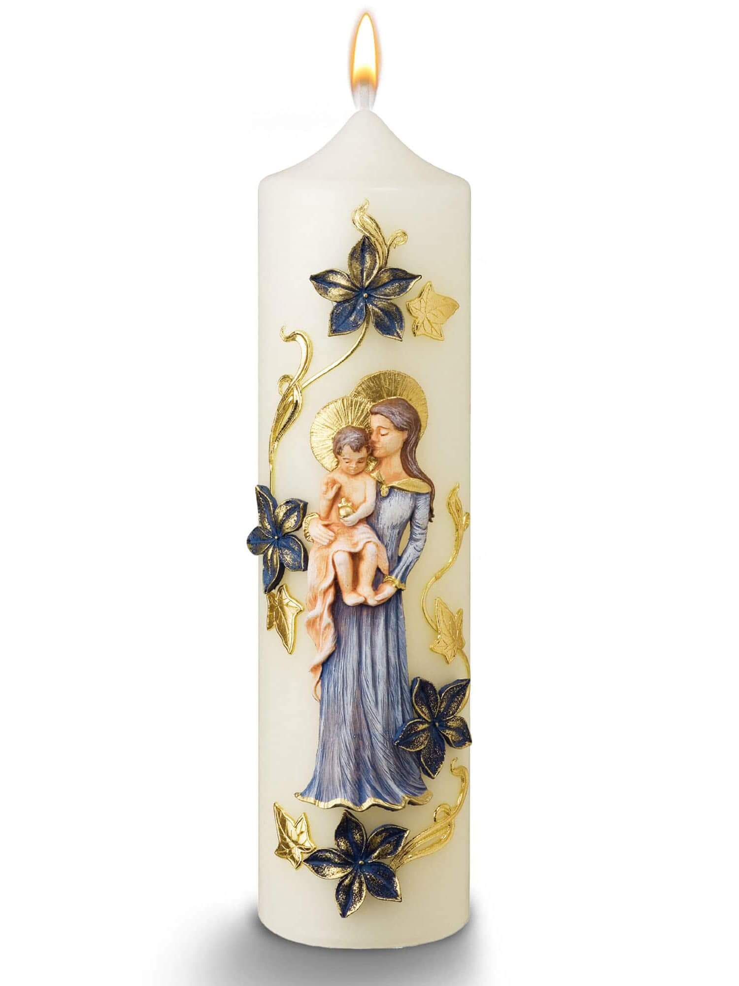 Marienkerzen mit traditionellen Symbolen: Kleine Blumenkerzen € Marienkerzen Blume-K WikaKerzen