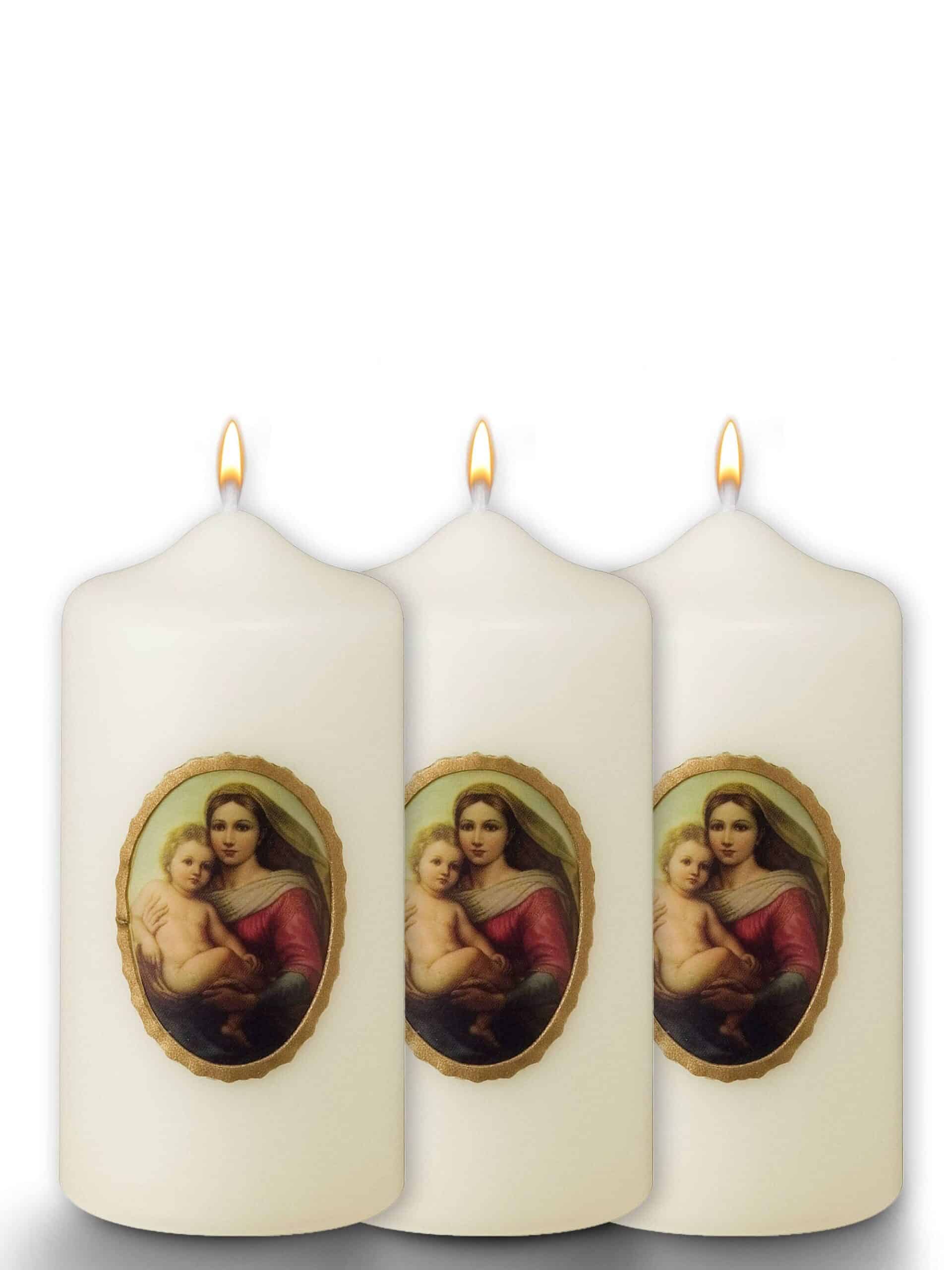 Marienkerzen mit traditionellen Symbolen für Spirituelle Ergänzung für Ihr Zuhause € Marienkerzen Jesuskind-K WikaKerzen