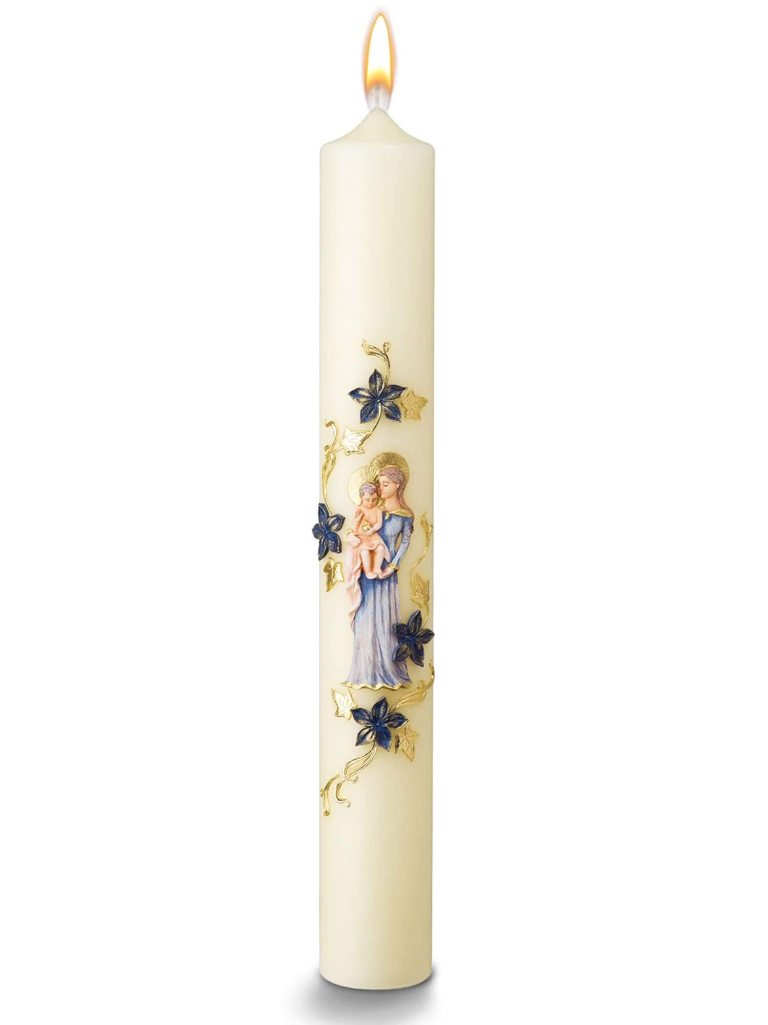 Marienkerzen Mit Traditionellen Symbolen: Große Blumenkerzen € Marienkerzen Blume-G WikaKerzen
