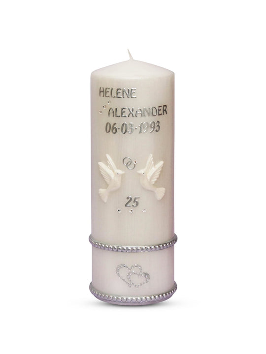Silber Hochzeitskerze Perlmutt Tauben 2