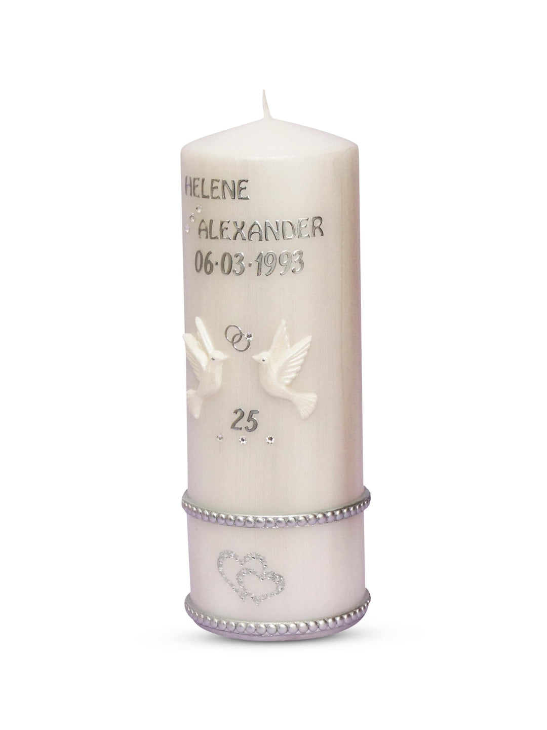 Silber Hochzeitskerze Perlmutt Tauben 2