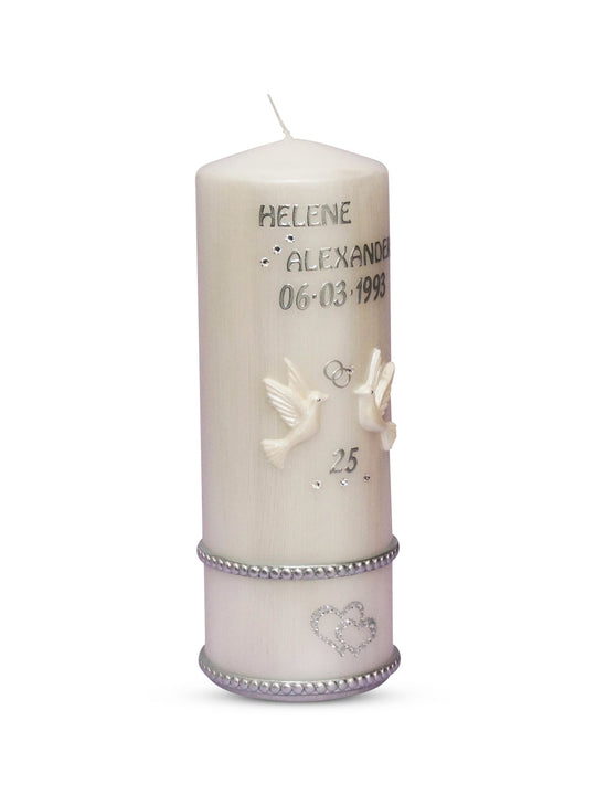 Silber Hochzeitskerze Perlmutt Tauben 2