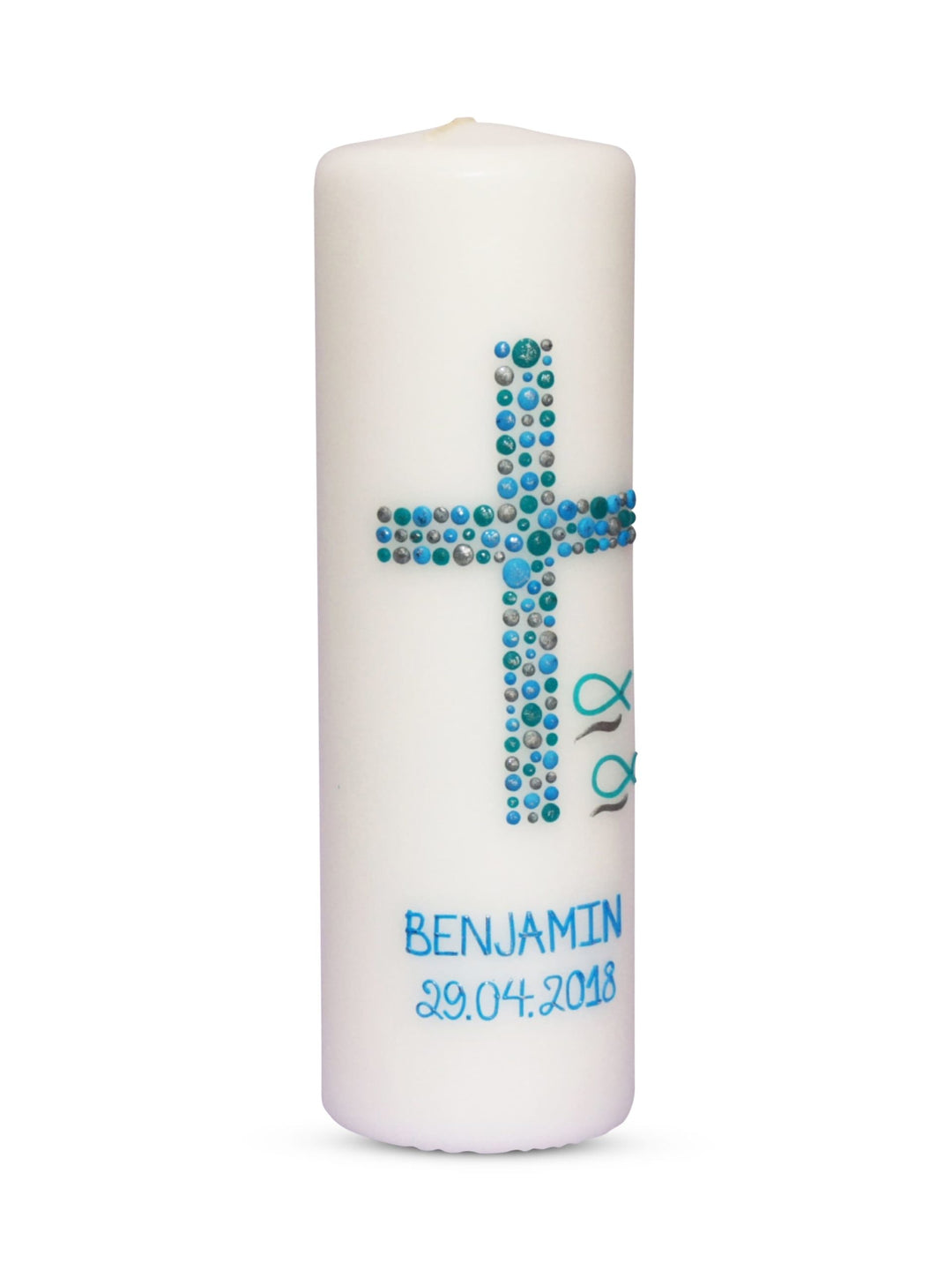 Taufkerze Junge Kreuz Kreise 28 Türkis Mint Blau