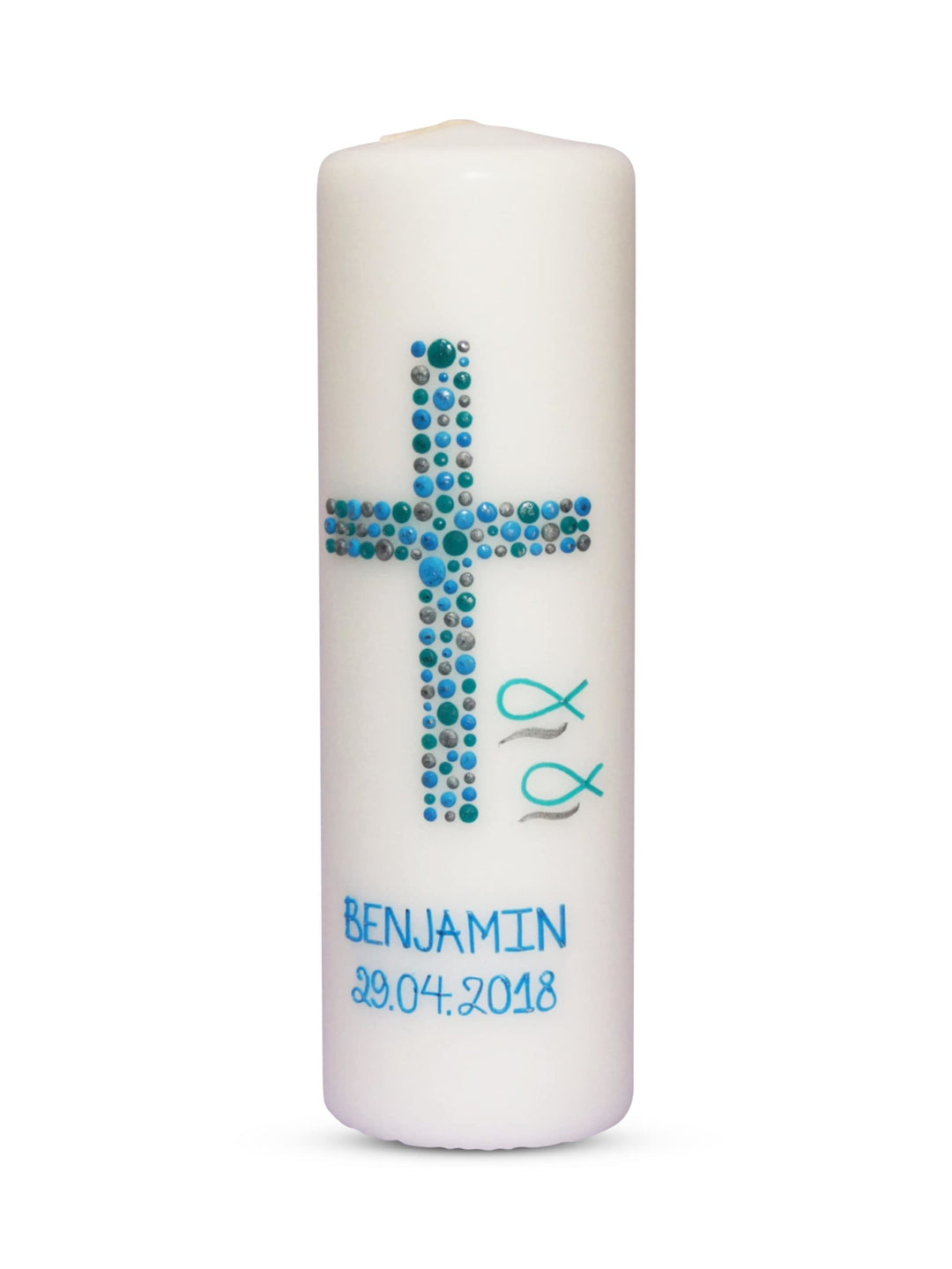 Taufkerze Junge Kreuz Kreise 28 Türkis Mint Blau