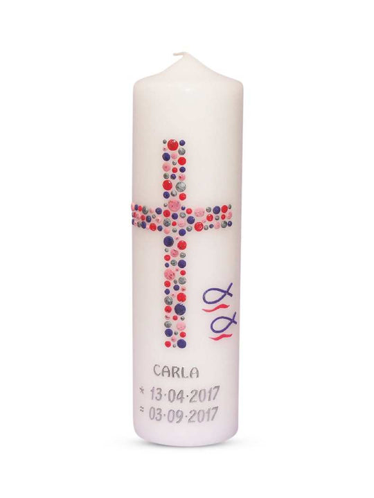 Taufkerze Mädchen Junge Kreuz Kreise 14