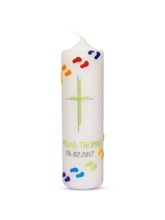 Taufkerze Mädchen Junge Bunte Füße 4 Grün