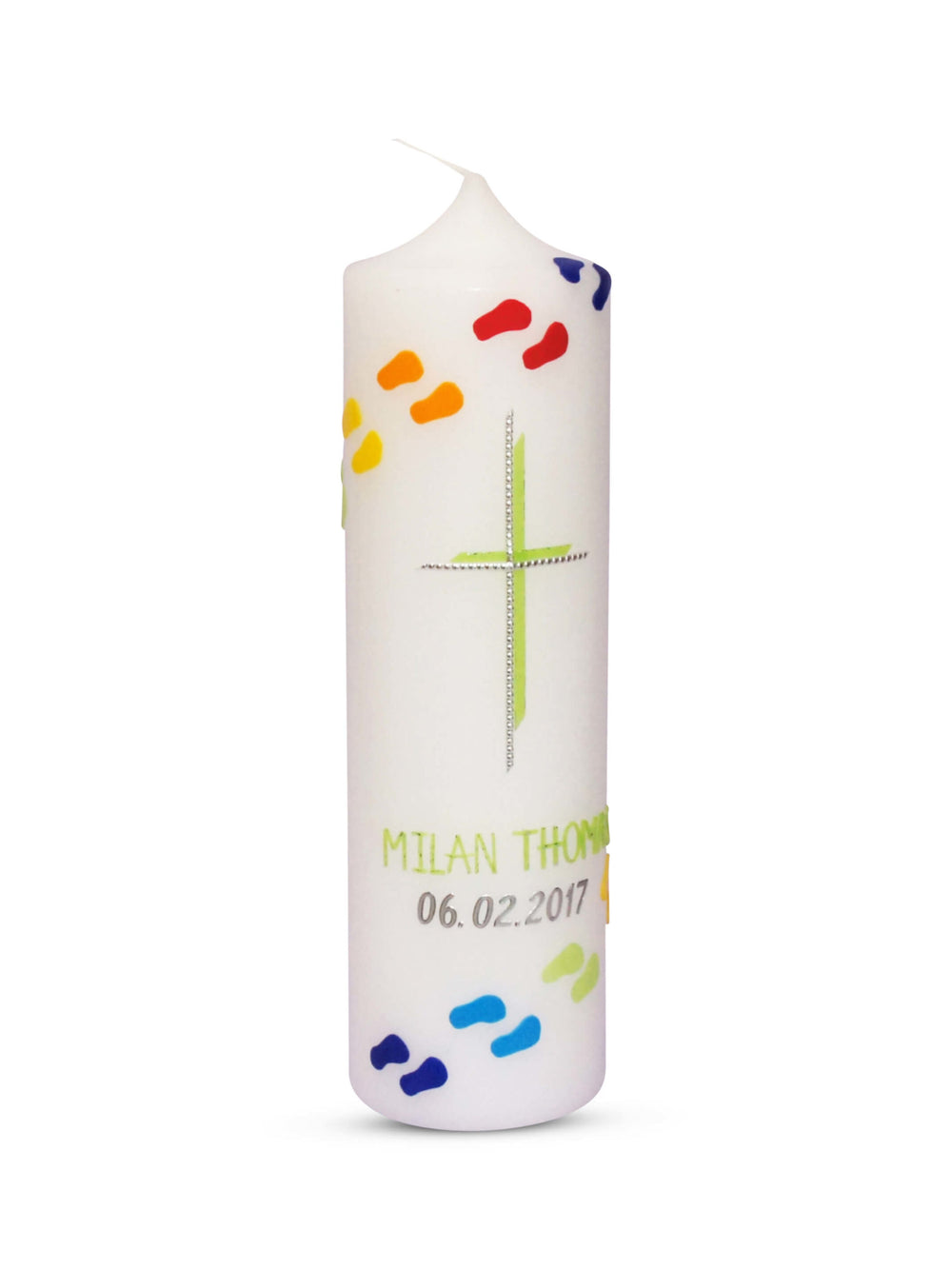 Taufkerze Mädchen Junge Bunte Füße 4 Grün