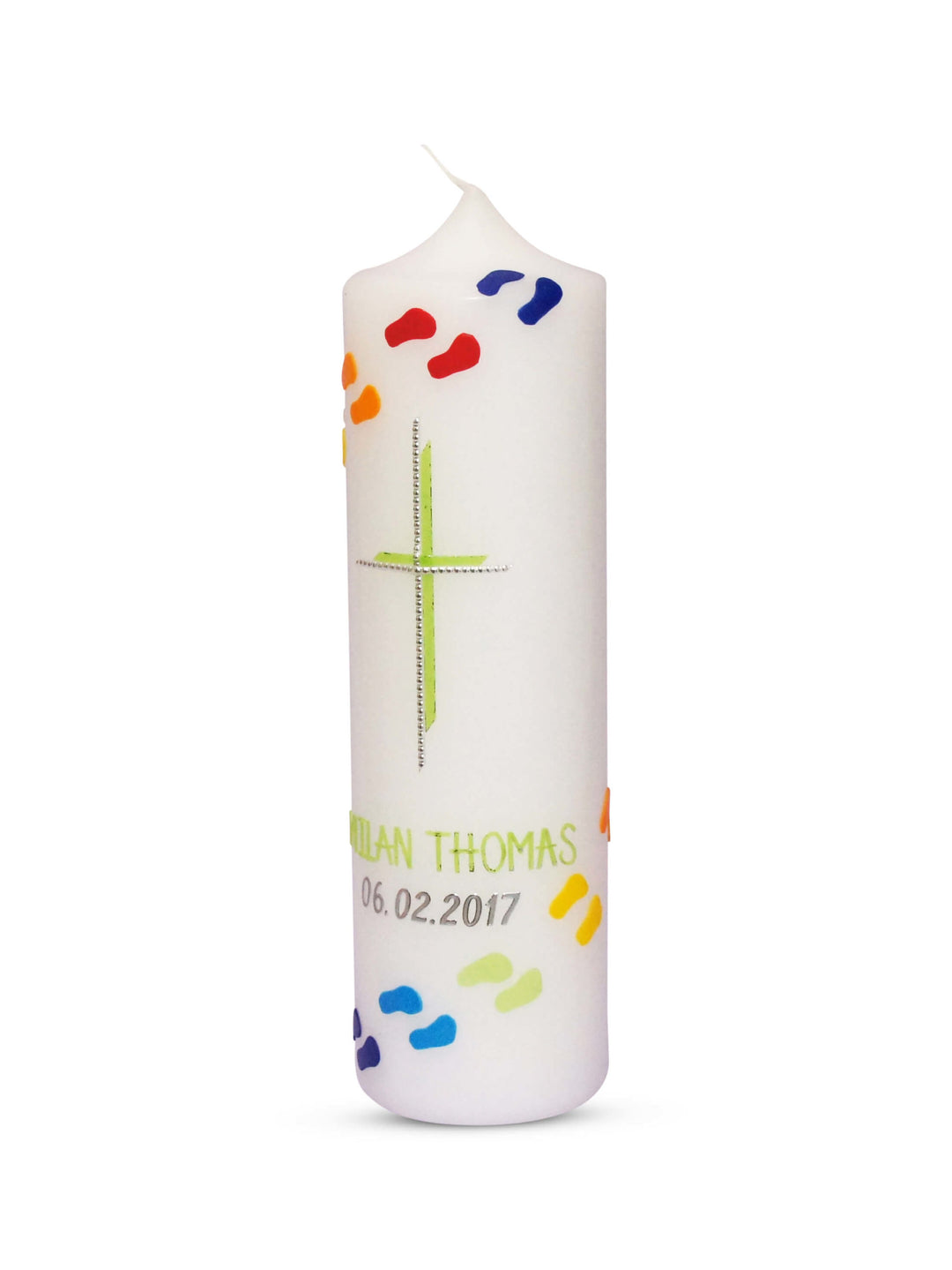 Taufkerze Mädchen Junge Bunte Füße 4 Grün