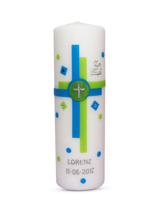 Taufkerze Mädchen Junge Kreuz Grün Blau