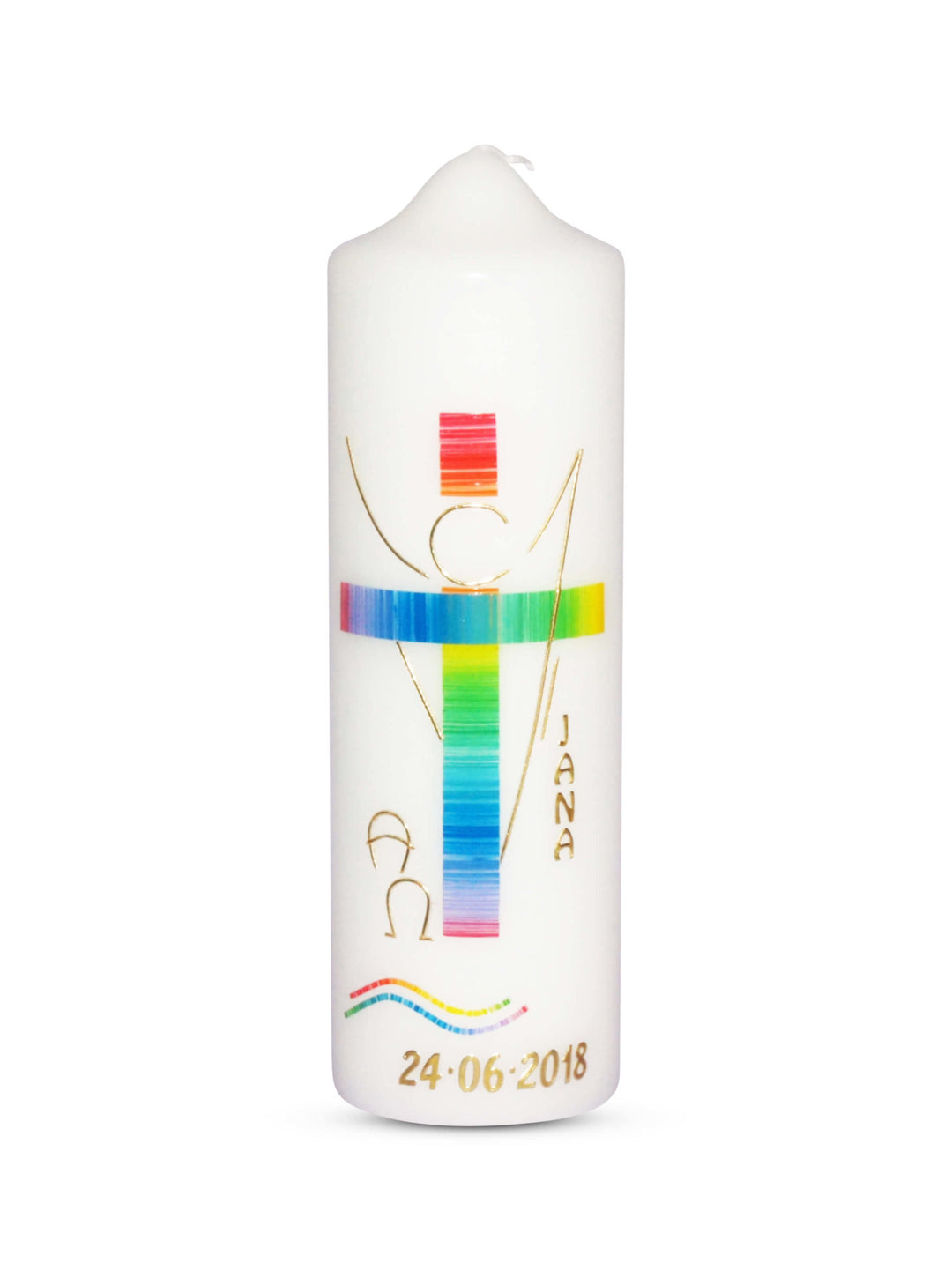 Taufkerze Engel Regenbogen 1 Gold