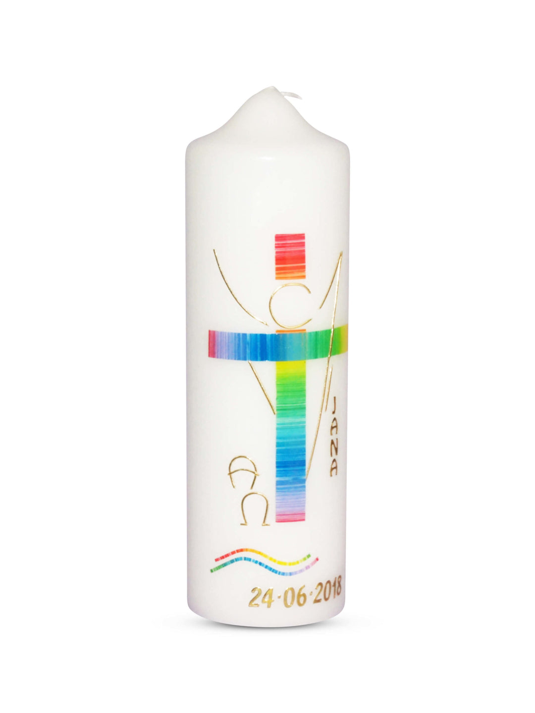 Taufkerze Engel Regenbogen 1 Gold