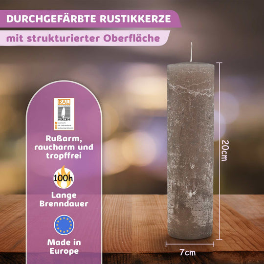 Rustic Stumpenkerze-Rohling - Zur Deko oder zum Basteln € Kerzenrohling Grau-20x7 WikaKerzen