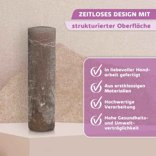 Rustic Stumpenkerze-Rohling - Zur Deko oder zum Basteln € Kerzenrohling Grau-20x7 WikaKerzen