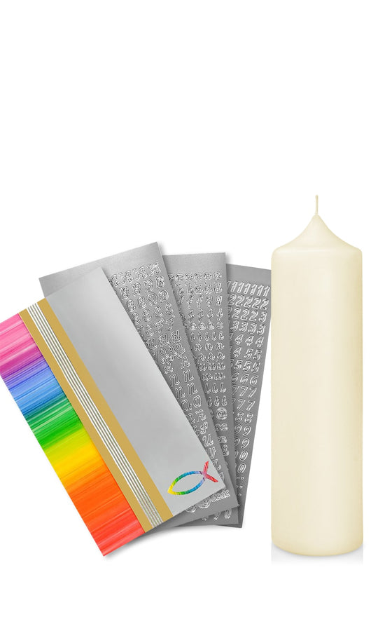 Taufkerze selber Machen Set (Regenbogen,25x7cm,Creme)