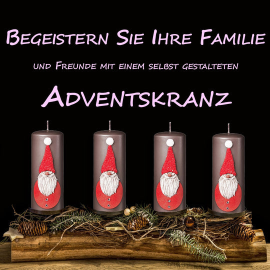 Weihnachtskerzen 4er Set 15x6cm – Glitzer-Stumpenkerzen aus Paraffinwachs, RAL-zertifiziert Santer Claus