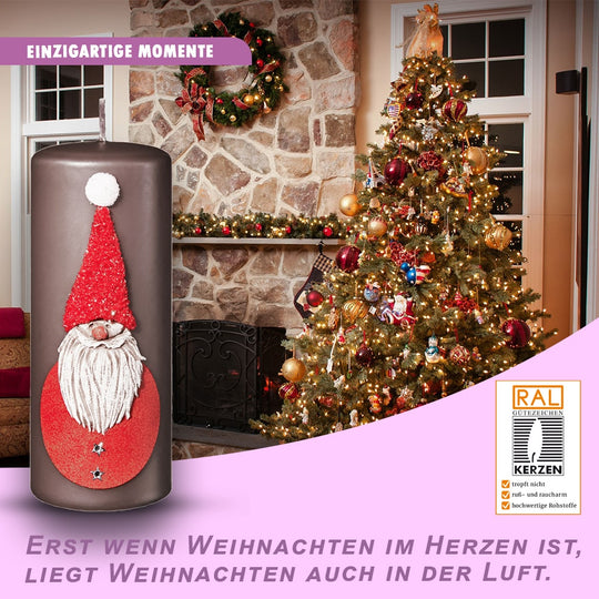 Weihnachtskerzen 4er Set 15x6cm – Glitzer-Stumpenkerzen aus Paraffinwachs, RAL-zertifiziert Santer Claus