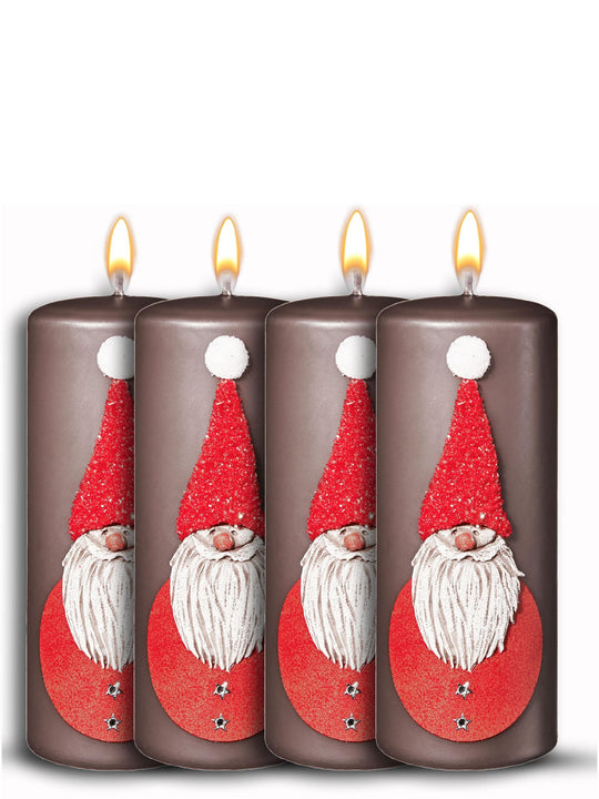 Weihnachtskerzen 4er Set 15x6cm – Glitzer-Stumpenkerzen aus Paraffinwachs, RAL-zertifiziert Santer Claus