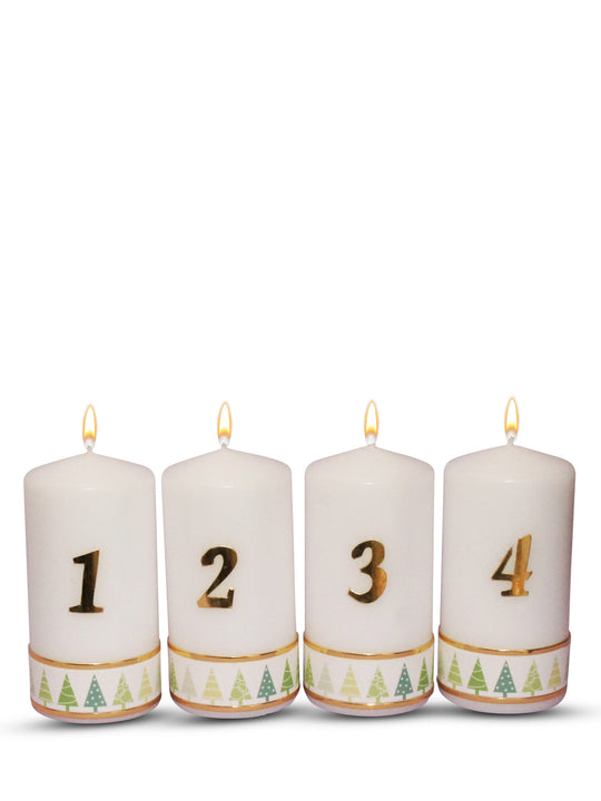 Weihnachtskerze Adventskerze Stumpen 1-4, Tannenbaum Grün, 15x6 cm, handgefertigte Tischkerzen